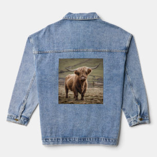 Woolly Brown Highland Cow, Denim Jacket