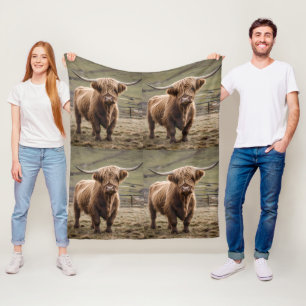 Woolly Brown Highland Cow, Fleece Blanket