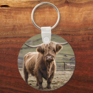 Woolly Brown Highland Cow, Keychain