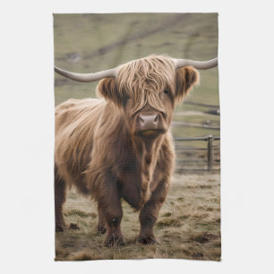 Woolly Brown Highland Cow, Kitchen Towel