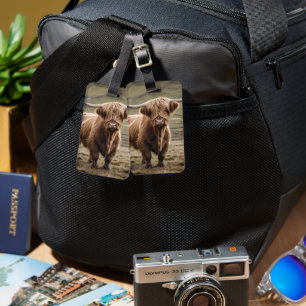Woolly Brown Highland Cow, Luggage Tag