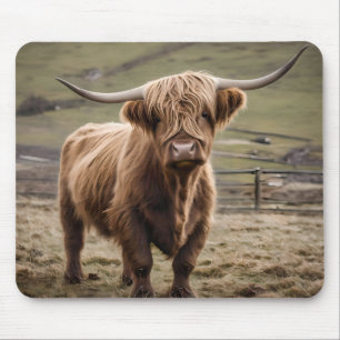Woolly Brown Highland Cow, Mouse Pad