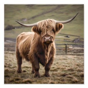 Woolly Brown Highland Cow, Photo Print