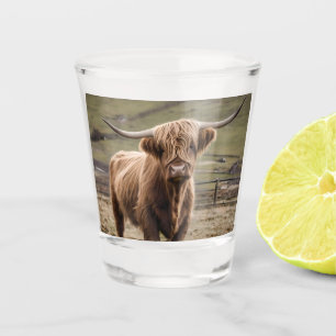 Woolly Brown Highland Cow, Shot Glass