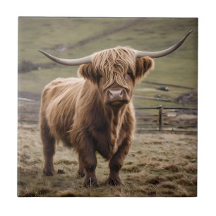 Woolly Brown Highland Cow, Tile
