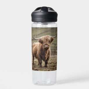 Woolly Brown Highland Cow, Water Bottle