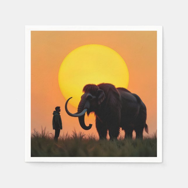 Woolly Mammoth and Man Napkin (Front)