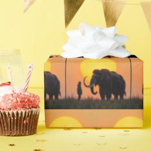 Woolly Mammoth and Man Wrapping Paper