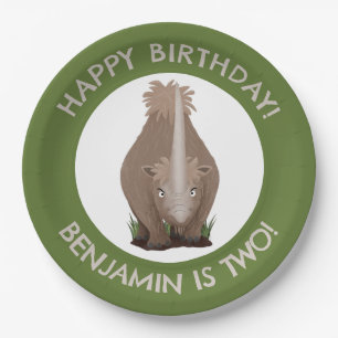 woolly rhino elasmotherium personalized birthday paper plate