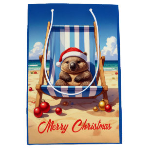 Woolly Wombat Santa hat Merry Christmas Medium Gift Bag