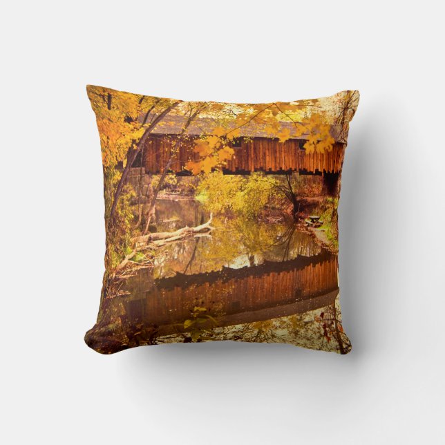 Woolslayer Covered Bridge Throw Pillow (Front)