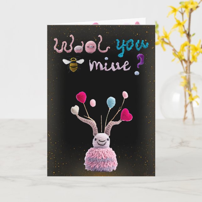 Wooly Alien Funny Valentine Photo Card (Yellow Flower)