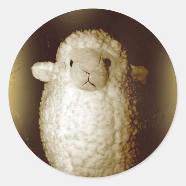Wooly Fuzzy Sepia Lamb Classic Round Sticker (Front)