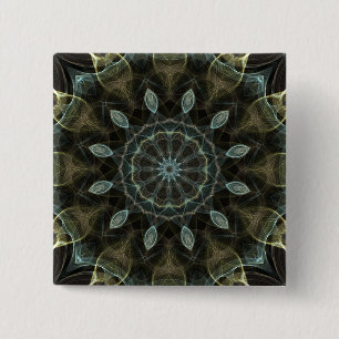 Wooly Green and Blue royal Kaleidoscope 2 Inch Square Button