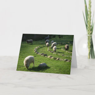 Wooly Labyrinth: Sheep Grazing in a Pastoral Scene Card
