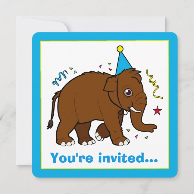 Wooly Mammoth Birthday Invitation (Front)