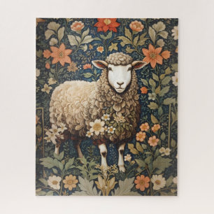 Wooly Sheep William Morris Inspired Floral Jigsaw Puzzle