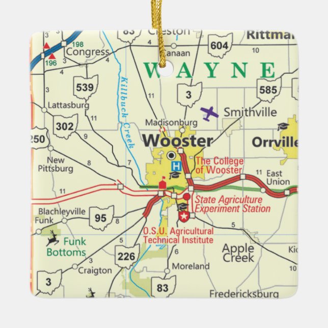 Wooster Ohio Vintage Map Ceramic Ornament (Front)