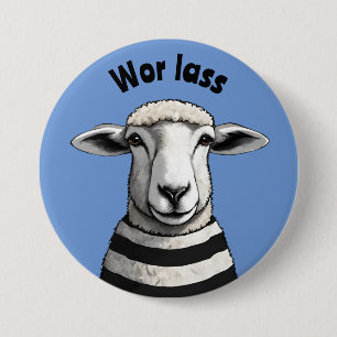 Wor Lass, Geordie pin, Stripy sheep, lamb 3 Inch Round Button