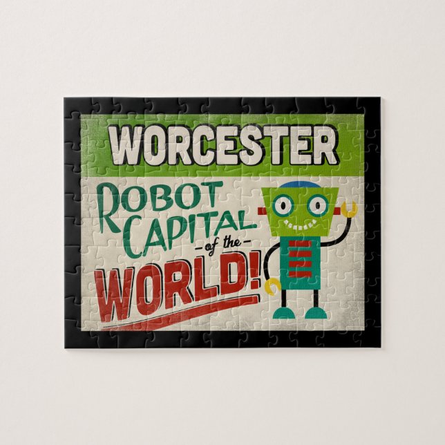 Worcester Massachusetts Robot - Funny Vintage Jigsaw Puzzle (Horizontal)