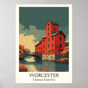 Worcester Massachusetts Vintage Historic Mill Art Poster