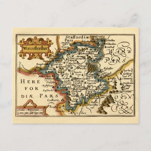 Worcestershire County Map, England Postcard (Front)