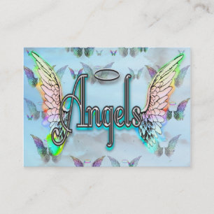 Word Art Angel with Wings & Halo - Rainbow Business Card