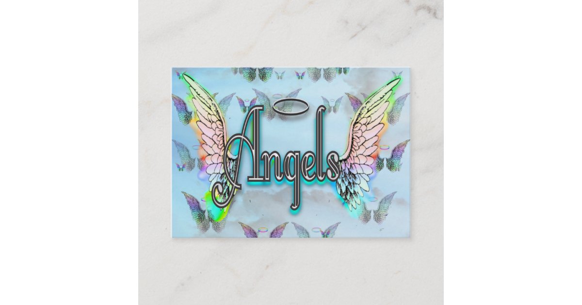 Word Art Angel with Wings & Halo - Rainbow Business Card | Zazzle