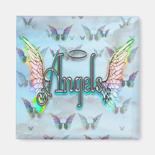 Word Art Angel with Wings & Halo - Rainbow Magnet