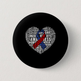 Word Art Heart Red &amp; Blue Ribbon Chd Awareness 2 Inch Round Button