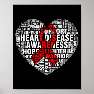 Word Art Heart Red Ribbon Heart Disease Awareness Poster