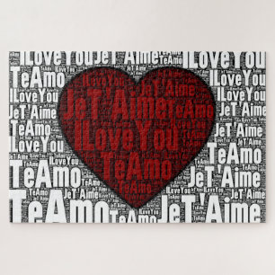 Word Art: "I Love You" 3 languages - Red Heart Jigsaw Puzzle