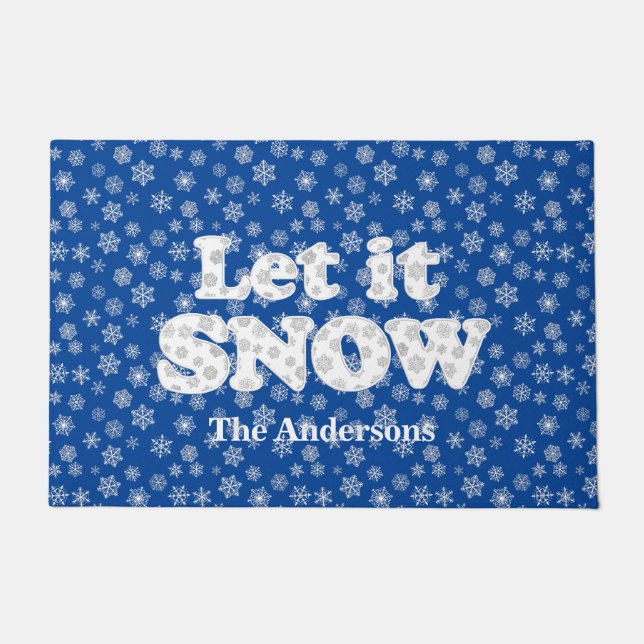 Word Art - Let it Snow with Snowy Background  Doormat (Front)