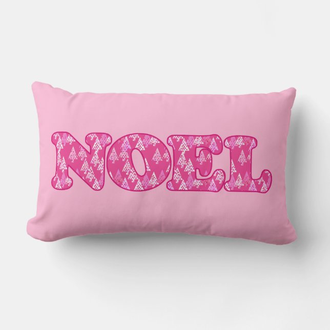 Word Art - Noel Patterned in Fuchsia Pink Trees   Lumbar Pillow (Front)