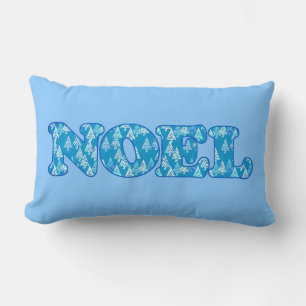 Word Art - Noel Patterned with Trees Light Blue L Lumbar Pillow
