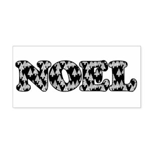 Word Art - Noel Patterned with Trees Rubber Stamp