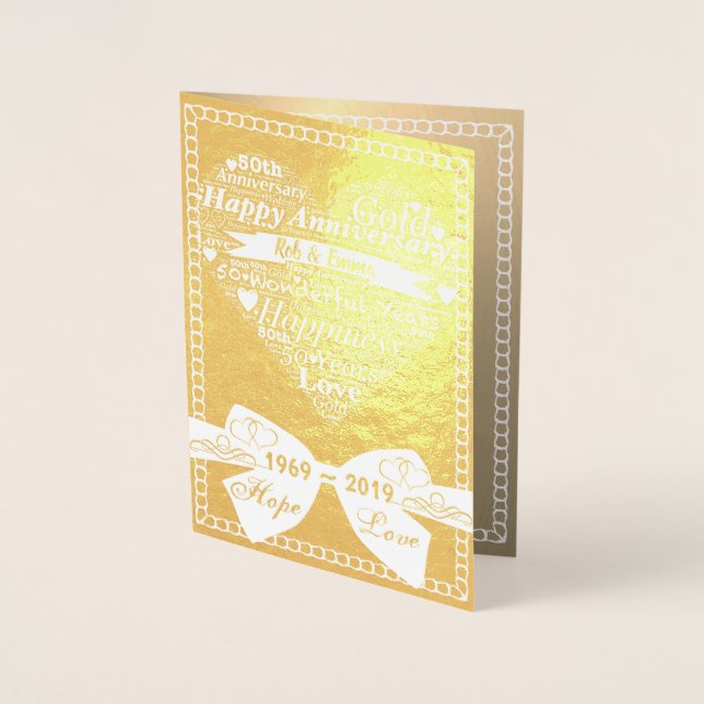 Word Art Personalised 50th Golden Anniversary Card (Front)