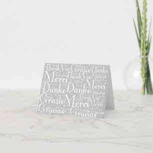 Word Art: Thank You in Multi Languages Grey White Card