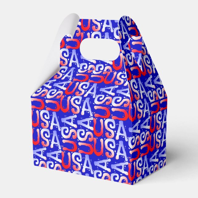 Word Art USA Text,Blue-PARTY FAVOR BOX, gable Box (Front Side)