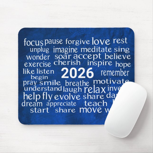 Word Cloud 2026 On Blue Leather Mouse Pad (With Mouse)