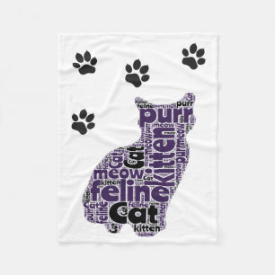Word Cloud Cat and Paw Print Fleece Blanket