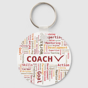 Word Cloud Coach Skills Expertise - Red Orange Keychain