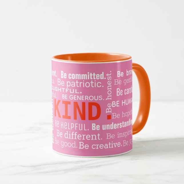 Word Cloud inspirational words on pink Mug (Front Right)