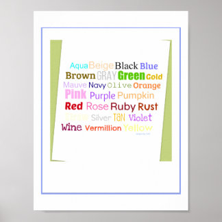 Word Collage For Colours Poster