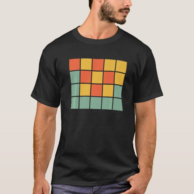 Word Games Retro Orange Blue Yellow Squares For Ha T-Shirt (Front)
