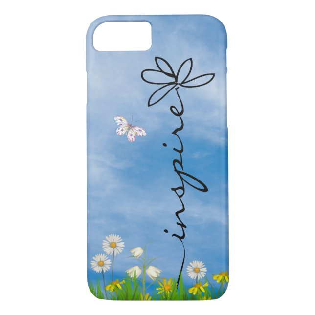 word Inspire in grass with flowers Case-Mate iPhone Case (Back)