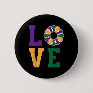 Word L O V E Love King Cake Mardi Gras Purple Gree 2 Inch Round Button