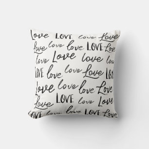 Word "Love" repeat Typography Calligraphy Script Throw Pillow