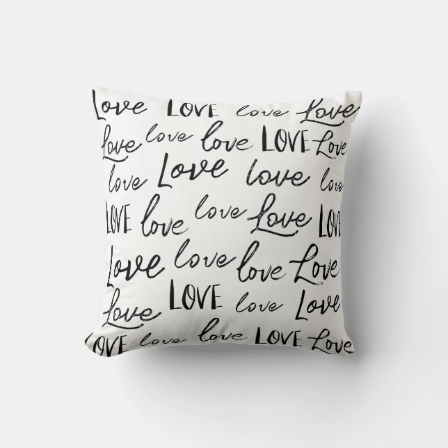 Word "Love" repeat Typography Calligraphy Script Throw Pillow (Front)