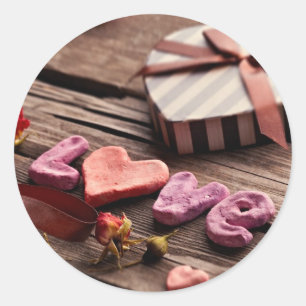 Word Love with Heart Shaped Valentine's Day Gift Classic Round Sticker